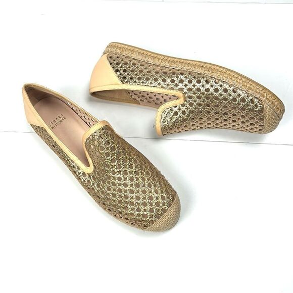 NWOB Stuart Weitzman County Glitter Espadrille Flat Sand Gold US 10 - Picture 1 of 16